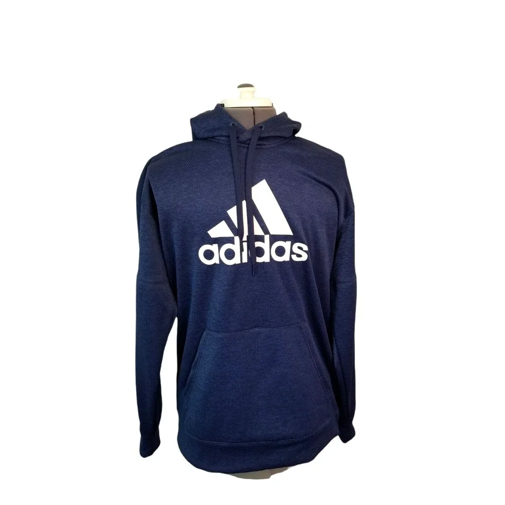Adidas Blue Pullover Hoodie Logo Men's SIZE L actual Sz XL Climawarm Navy